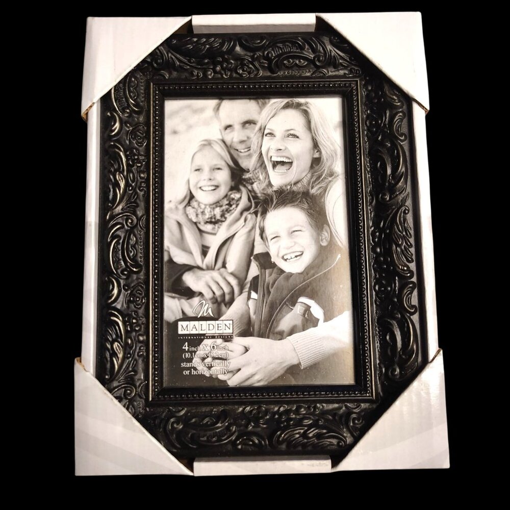 Picture Frame Malden 4x6 Photos Horizontal Frame Elegant Black Carved Embossing
